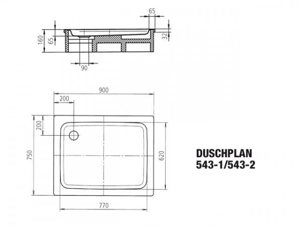 Kaldewei Douchebak Rechthoekig Mod.543-2 Duschplan (440935000)