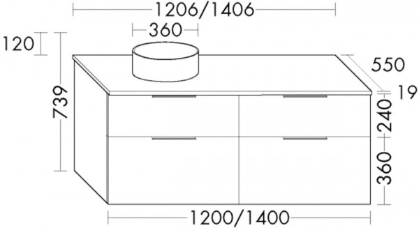 Set Meuble Salle De Bain Burgbad Eqio Vasque droite/gauche, Meuble 4 tiroirs 1206x739mm Personnalisable SGUW120-PN258