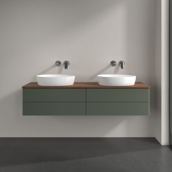 Dubbel Wastafelmeubel Villeroy en Boch Antao 1600x360x500mm Leaf Green Matt Lacquer/Warm Walnut