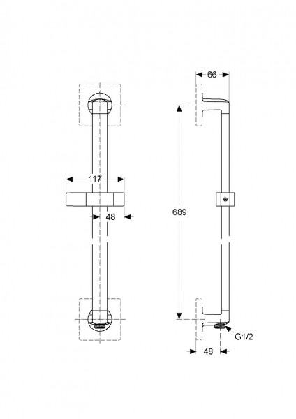 Afbouwelement Ideal Standard Archimodule Glijstang 600mm met geïntegreerde aansluitbocht