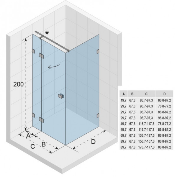 Douchewand Met Deur Riho Scandic NXT Linker versie 1770-870x2000mm Zwart