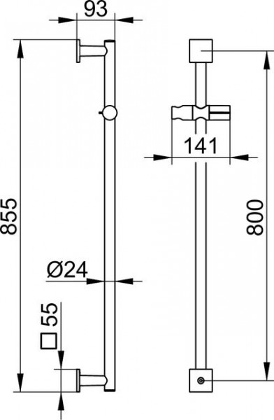 Douchestang Keuco IXMO met cursor, Vierkant 855 mm Geborsteld Zwart Chroom