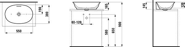 Opbouw Wastafel Laufen THE NEW CLASSIC overloop 380x165x550mm Wit