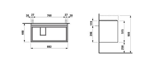 Wastafelmeubel Voor Opzet Waskom Laufen LANI Wastafel links voor Kartell 448x882x515mm Mat Wit