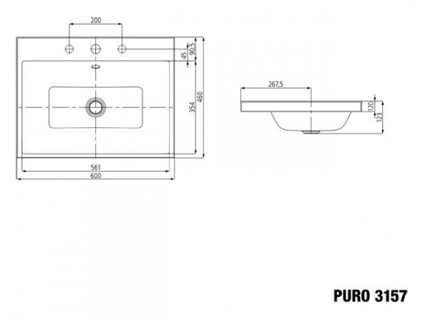 Countertop wastafel Kaldewei , model 3157 met overloop Puro (900706003)