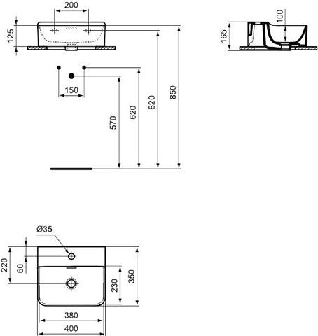 Ideal Standard Fontein Toilet CONCA 1 gat met overloop IdealPlus 400x165x350mm Wit Ideal +