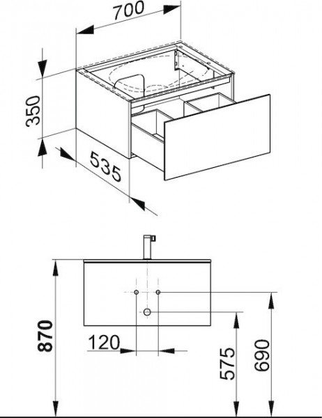 Wastafel Onderkast Keuco Edition 11 1 lade, Met licht, 700x350x535mm Kasjmir