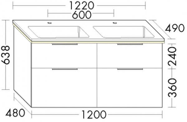 Set Meuble Salle De Bain Burgbad Eqio Double Lavabo, Meuble 4 tiroirs éclairés 1220x638mm Personnalisable SHCG122-PN258