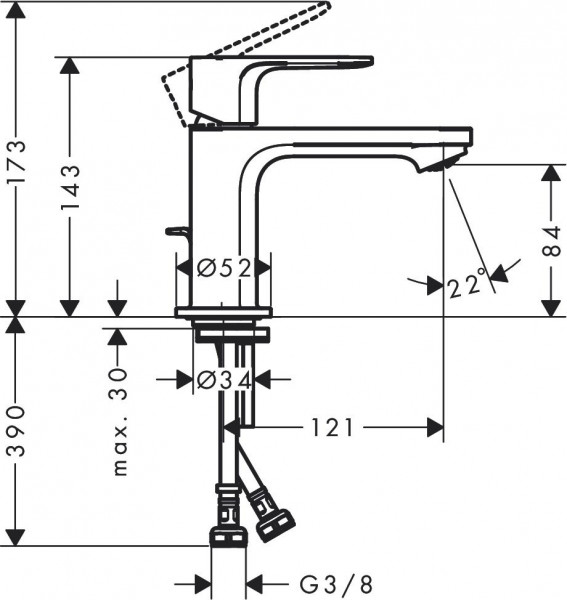 1 Gats Mengkraan Hansgrohe Rebris E 80 Met metalen afvoergarnituur, CoolStart Chroom