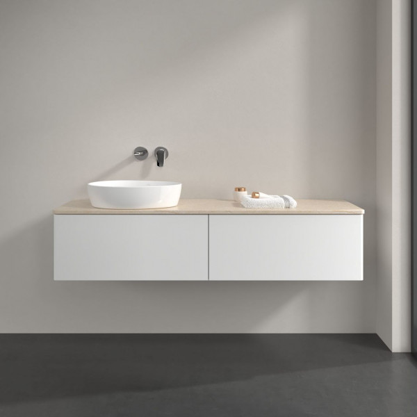 Wastafelmeubel Voor Opzet Waskom Villeroy en Boch Antao 1600x360x500mm White Matt Laquered/Boticcino