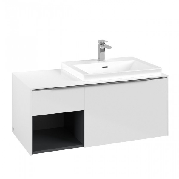 Villeroy & Boch Subway 3.0 wastafelonderkast 100x40x50cm met aluminium glanzende greep 1 sifonuitsparing rechts spaanplaat Brilliant White C57100VE