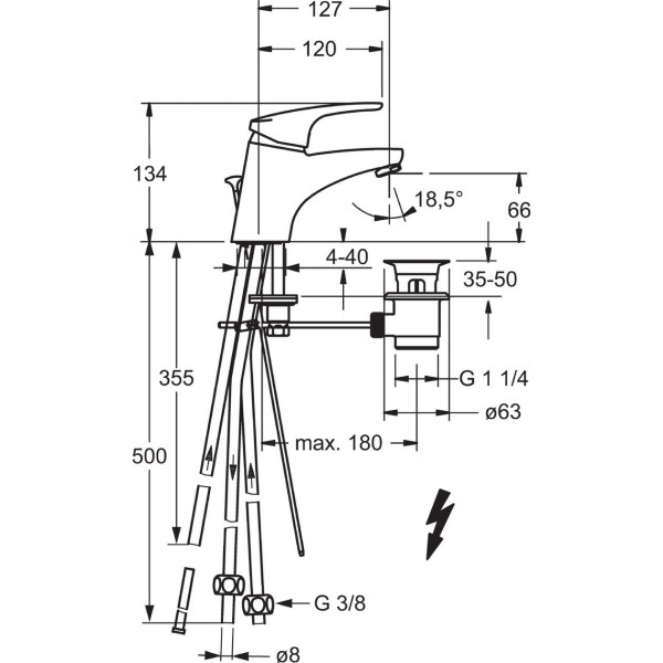 1 Gats Mengkraan Hansa MIX voor vrijstromende boilers, trekkoord en afvoerfitting 134x127mm Chroom