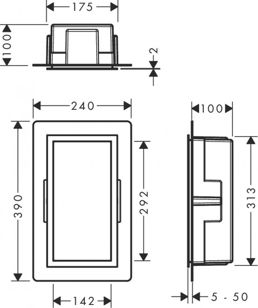 Plank Hansgrohe XtraStoris met design frame 240x390mm Geborsteld Roestvrij Staal