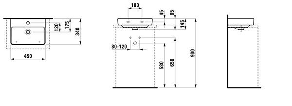 Fontein Toilet Laufen PRO S vrijstaand, 1 gat 450mm Wit