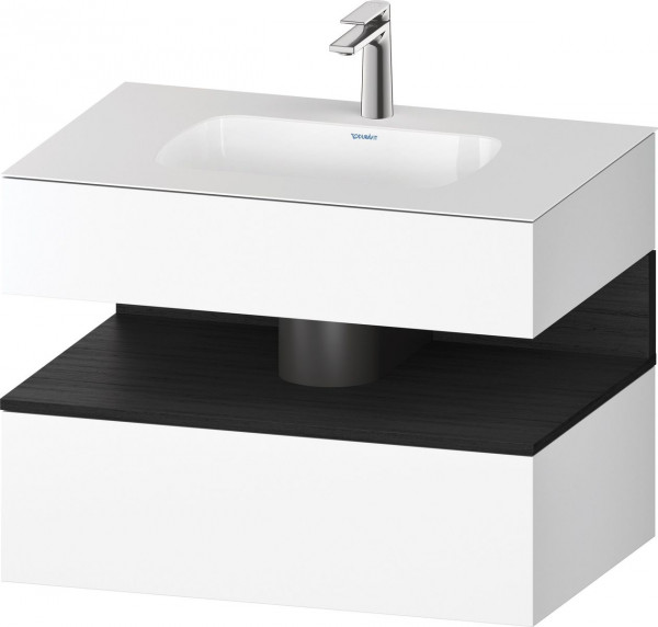 Set Meuble Salle De Bain Duravit Qatego Lavabo 1 trou, 1 tiroir, 1 niche 800mm Chêne Noir Mat/Blanc Mat QA4785016180000