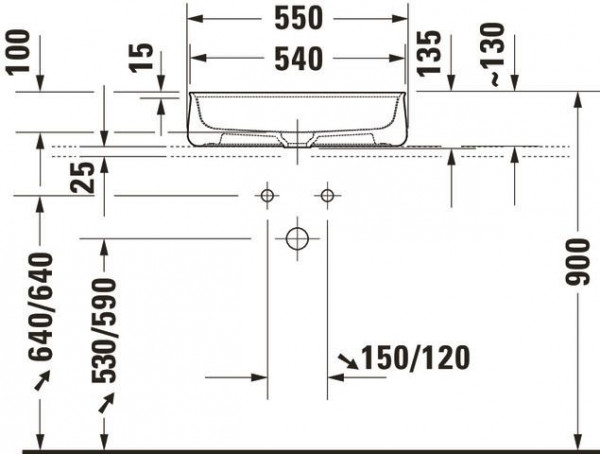 Opbouw Wastafel Duravit Zencha gemalen, 1 gat, Wondergliss 550mm Antraciet Mat