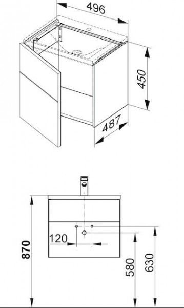 Wastafel Onderkast Keuco Royal Reflex 1 deur, Rechts 496x450x487mm Zwart