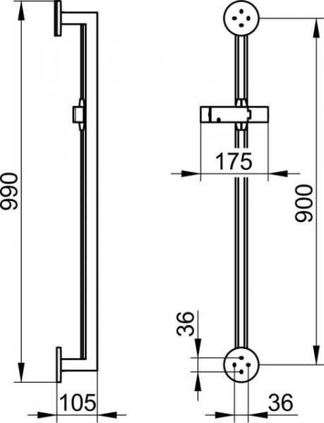 Douchestang Keuco Edition 90 met cursor, 990 mm Chroom