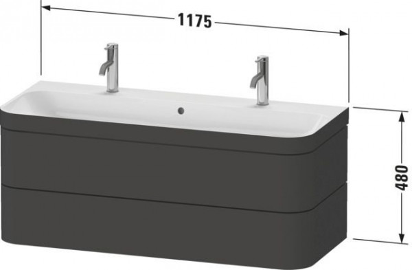 Badkamermeubel Set Duravit Happy D.2 Plus Dubbele wastafel 2x1 gat Binnenfittingen Esdoorn 1175mm...