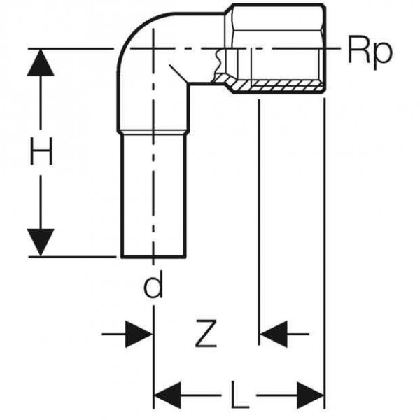 Geberit Uitlaatbocht 90° IG d15-Rp1/2 Mapress (33203)