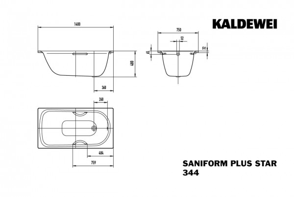 Kaldewei Ligbad Saniform Plus Star 1400x750x480mm Model 344 Bahamabeige 134400013030