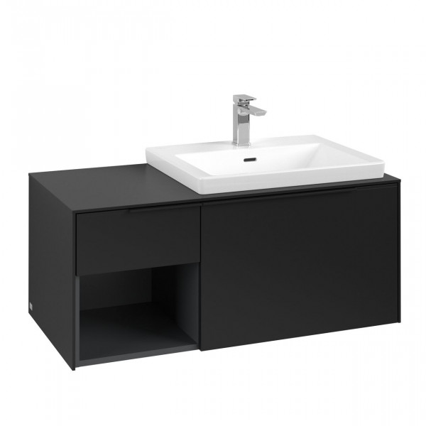 Villeroy & Boch Subway 3.0 wastafelonderkast 105x40x50cm met Volcano Black greep 2 softclose lades 1 sifonuitsparing rechts spaanplaat volcano black c57101vl