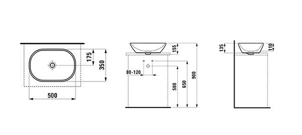 Opbouw Wastafel Laufen LUA overloop 350x135x500mm Wit Clean Coat