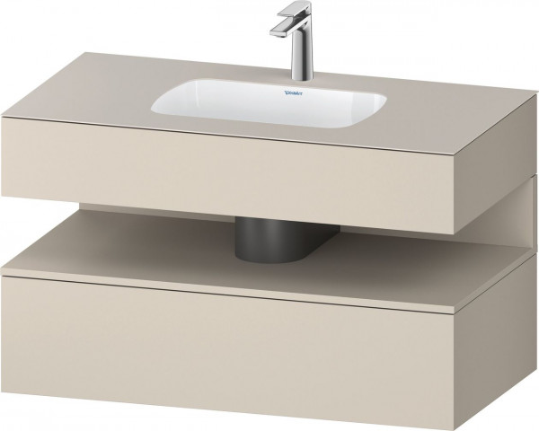 Set Meuble Salle De Bain Duravit Qatego Lavabo 1 trou, 1 tiroir, 1 niche éclairée 1000mm Taupe Super Mat QA4786083830010