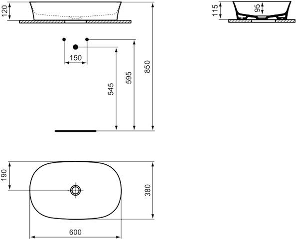 Ideal Standard Opbouw Wastafel IPALYSS 600x120x380mm Zwart Mat