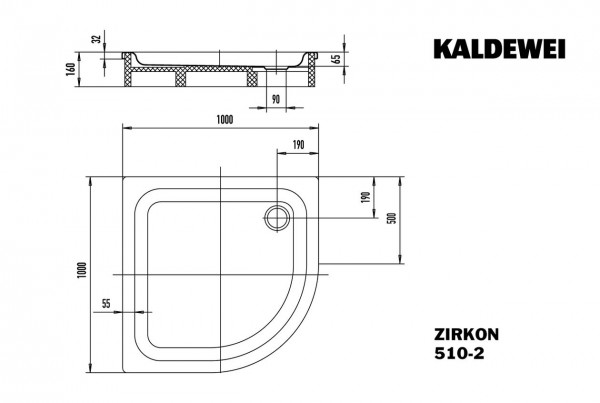 Kaldewei Kwartronde Douchebak Mod.510-2 Zirkon (456435000)