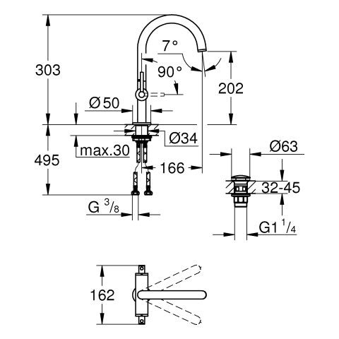 Vrijstaande Fonteinkraan Grohe Atrio L-maat hendelgreep Brushed Hard Graphite