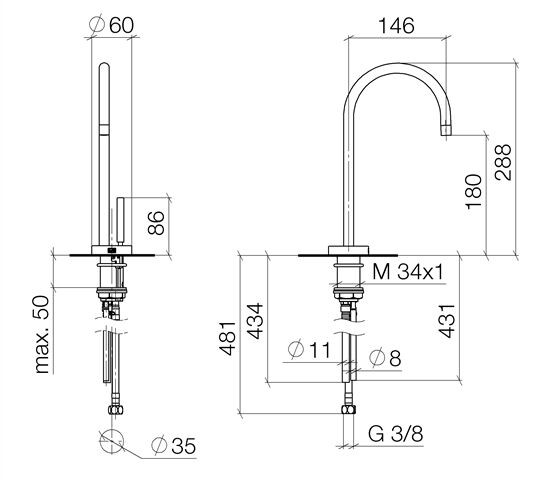 Dornbracht Waterfilter Keukenkraan Tara Classic WATER DISPENSER 288mm