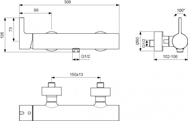 Wandgemonteerde Douchemengkraan Ideal Standard JOY Magnetisch Grijs