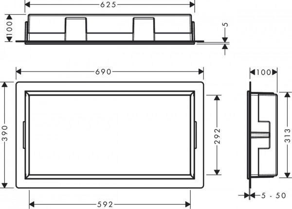 Plank Hansgrohe XtraStoris Wandnis met frame 625x390mm Mat Wit