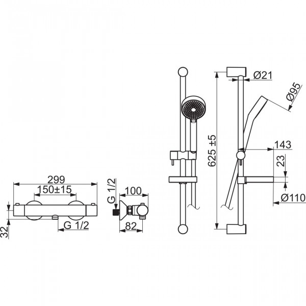 Hansa Hansaunita renovatieset met douchekraan thermostatisch met koppelingen met Hansaviva glijstangset 60cm chroom 48130121