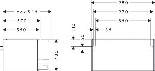 Wastafelmeubel Voor Opzet Waskom Hansgrohe Xelu Q 1 lade 980x550x485mm Glanzend Wit/Chroom