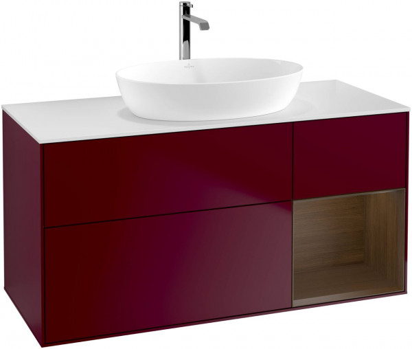 Meuble Pour Vasque à Poser Villeroy et Boch Finion Peony/Walnut Veneer/Glass White F831GNHB