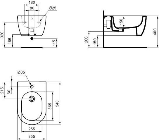 Ideal Standard Bidet BLEND CURVE 355x540x250mm Wit