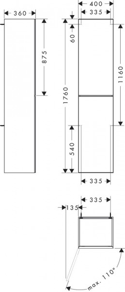 Hoge Badkamerkast Hansgrohe Xevolos E Linker scharnier 405x360x1760mm Zandbeige Wit/Brons