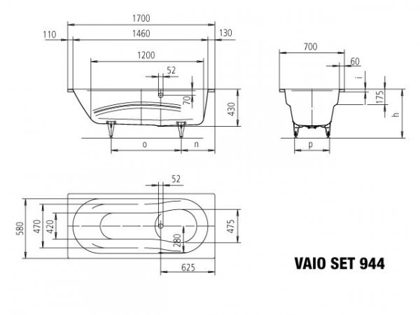 Kaldewei Standaard Bad model 944 Vaio Set (234400010)