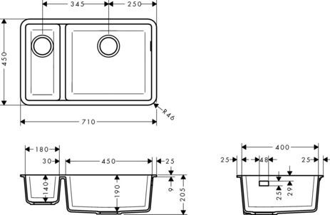 Hansgrohe Inbouw Spoelbak S51 SilicaTec 710 mm 43433170