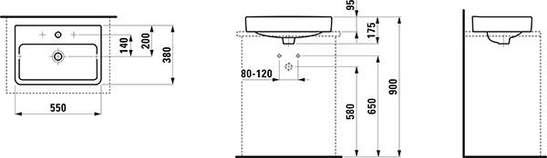 Opbouw Wastafel Laufen PRO S overloop en plank 380x175x550mm Wit