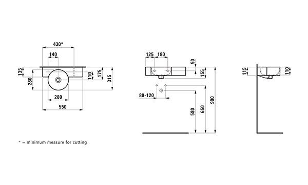 Fontein Toilet Laufen VAL 1 gat links, plank rechts 550mm Wit Clean Coat