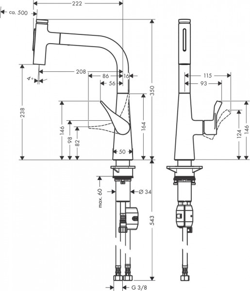 Hansgrohe Keukenmengkraan Metris Select M71 240 Uitschuifbare douche 2 stralen 350x225x115mm