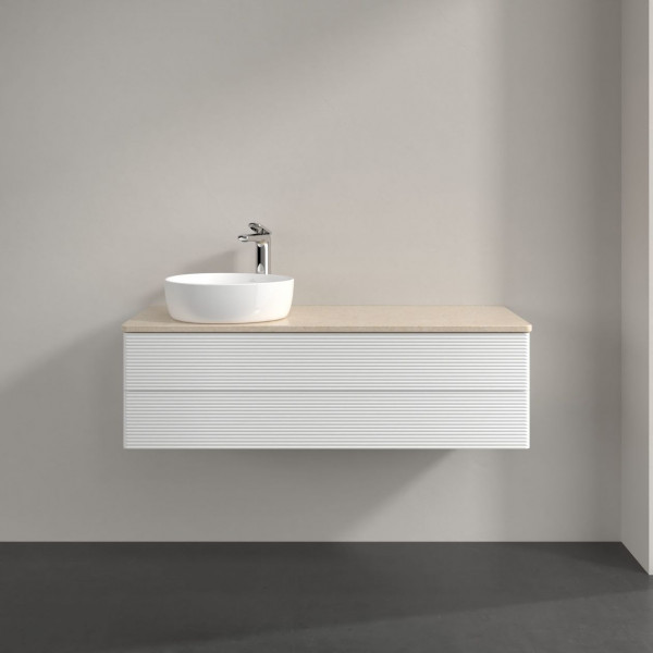 Wastafelmeubel Voor Opzet Waskom Villeroy en Boch Antao 1200x360x500mm White Matt Laquered/Boticcino