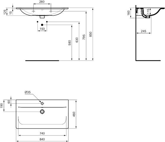 Ideal Standard Connect Air Wastafel 840 mm (met kraangat / met overloop) (E0279)