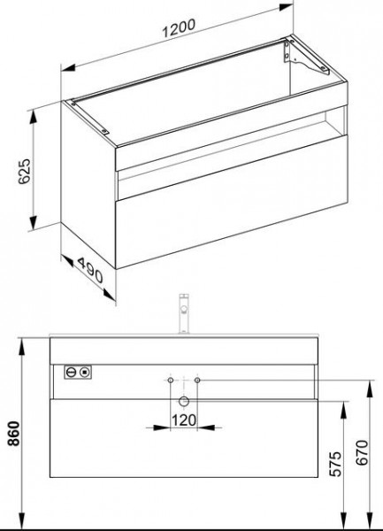 Wastafel Onderkast Keuco Stageline 1 lade, 1200x625x490mm Roestvrij Staal