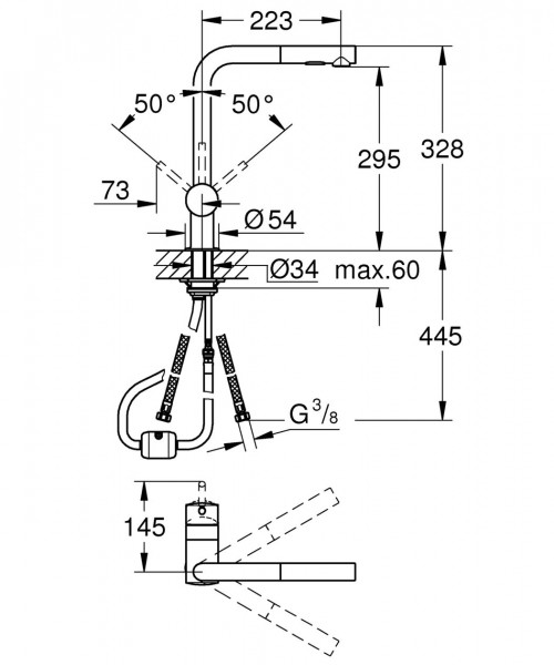 Grohe Keukenmengkraan Minta Met uittrekbare handdouche 1 gat 328mm Brushed Cool Sunrise