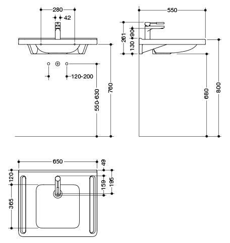 Hewi Hangende Wastafel met Kraan 650 mm 950.19.068 18