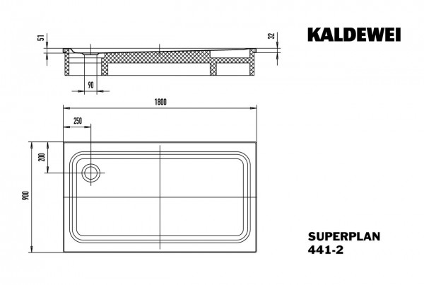 Kaldewei Douchebak Rechthoekig Mod.441-2 Superplan XXL (434135000)